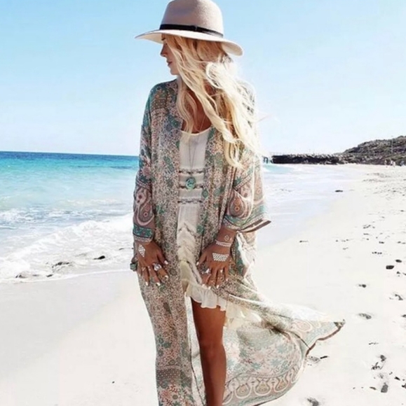 SALE! New BOHO Paisley Kimono Cover up Duster - Picture 2 of 16